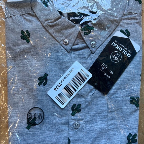 Molokai Surf Boys Collared Button Down Short Sleeve Shirt Cactus Medium 10/12 - Picture 3 of 5